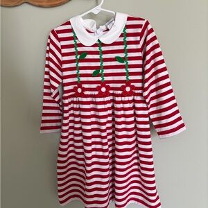 Florence Eiseman Red and White Striped Dress with Green Accents